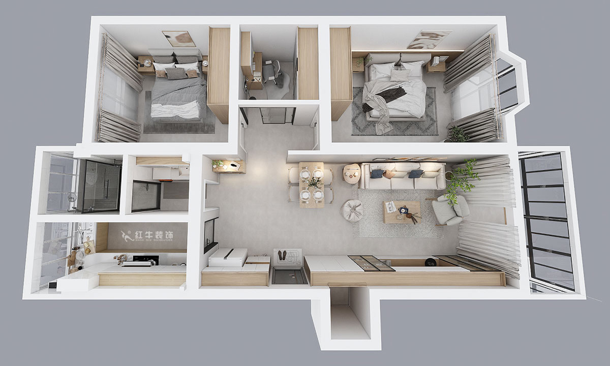 朱彦｜华阳佳园华清苑109-201-98㎡-北欧风格｜2室2厅1卫｜老房装修｜定制家｜全包12万｜00_04鸟瞰图